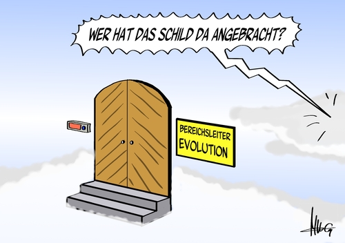 Cartoon: Bereichsleiter Evolution (medium) by Marcus Gottfried tagged bereichsleiter,evolution,gott,marcus,gottfried,cartoon,karikatur,himmel,himmelstür,himmelspforte,eingang,glaube,kirche,herr,wolke,klingen,beruf,berufsbezeichnung,bereichsleiter,evolution,gott,marcus,gottfried,cartoon,karikatur,himmel,himmelstür,himmelspforte,eingang,glaube,kirche,herr,wolke,klingen,beruf,berufsbezeichnung