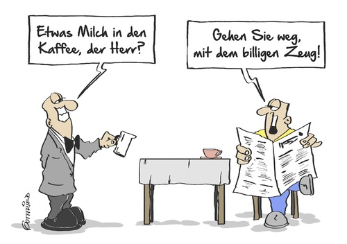 Cartoon: billiges Zeug (medium) by Marcus Gottfried tagged subvention,milch,milchpreis,landwirt,landwirtschaft,bauer,bauernhof,milchquote,lebensmitte,preis,kosten,kuh,kalb,nahrung,preisgestaltung,billig,teuer,kaffeemilch,ober,angebot,freude,marcus,gottfried,cartoon,karikatur,subvention,milch,milchpreis,landwirt,landwirtschaft,bauer,bauernhof,milchquote,lebensmitte,preis,kosten,kuh,kalb,nahrung,preisgestaltung,billig,teuer,kaffeemilch,ober,angebot,freude,marcus,gottfried,cartoon,karikatur