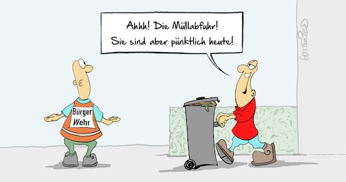 Cartoon: Bürgerwehr (medium) by Marcus Gottfried tagged amberg,bürgerwehr,npd,schutz,schutzzone,flüchtlinge,gewalt,sicherheit,müllabfuhr,weste,verwechslung,amberg,bürgerwehr,npd,schutz,schutzzone,flüchtlinge,gewalt,sicherheit,müllabfuhr,weste,verwechslung