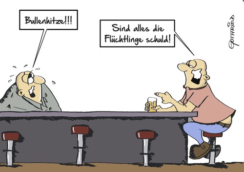 Cartoon: Bullenhitze (medium) by Marcus Gottfried tagged flüchtling,asyl,flucht,unterkunft,willkommen,stammtisch,kneipe,ablehnung,sommer,hitze,bullenhitze,wärme,schuld,schuldfrage,bier,stimmung,genuss,marcus,gottfried,cartoon,karikatur,flüchtling,asyl,flucht,unterkunft,willkommen,stammtisch,kneipe,ablehnung,sommer,hitze,bullenhitze,wärme,schuld,schuldfrage,bier,stimmung,genuss,marcus,gottfried,cartoon,karikatur