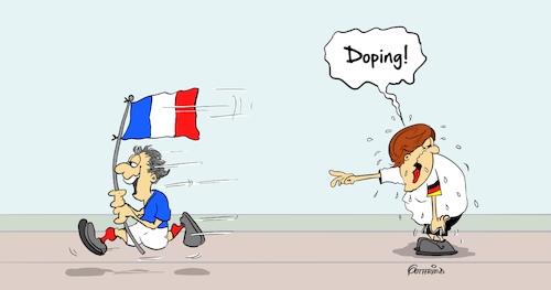 Cartoon: Doping (medium) by Marcus Gottfried tagged europa,richtung,angela,merkel,macron,frankreich,deutschland,führungsnation,veränderung,freundschaft,marcus,gottfried,cartoon,karikatur,europa,richtung,angela,merkel,macron,frankreich,deutschland,führungsnation,veränderung,freundschaft,marcus,gottfried,cartoon,karikatur