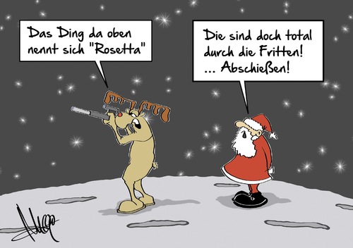 Cartoon: Durch die Fritten (medium) by Marcus Gottfried tagged rosetta,raumfahrt,armutszuwanderung,außerirdischer,grün,männchen,sonde,planet,all,astronaut,philae,komet,67p,landung,kometenlandung,mission,esa,europäische,weltraumorganisation,mondlandung,marcus,gottfried,cartoon,karikatur,weihnachten,rentier,rudolf,schlitten,weihnachtsmann,nikolaus,sterne,feier,rosetta,raumfahrt,armutszuwanderung,außerirdischer,grün,männchen,sonde,planet,all,astronaut,philae,komet,67p,landung,kometenlandung,mission,esa,europäische,weltraumorganisation,mondlandung,marcus,gottfried,cartoon,karikatur,weihnachten,rentier,rudolf,schlitten,weihnachtsmann,nikolaus,sterne,feier