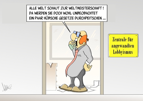 Cartoon: Durchpeitschen (medium) by Marcus Gottfried tagged weltmeisterschaft,welt,spiel,unbeobachtet,paar,hübsch,gesetz,durchpeitschen,lobby,ziel,lobbyismus,zentrale,marcus,gottfried,cartoon,karikatur,angewandt,büro,einstellung,weltmeisterschaft,welt,spiel,unbeobachtet,paar,hübsch,gesetz,durchpeitschen,lobby,ziel,lobbyismus,zentrale,marcus,gottfried,cartoon,karikatur,angewandt,büro,einstellung