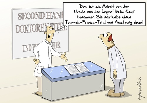 Cartoon: einen Titel umsonst (medium) by Marcus Gottfried tagged dr,doktorentitetel,aberkennung,ursula,von,der,leyen,ministerin,minister,verteidigung,ulla,plagiat,gewinn,marcus,gottfried,cartoon,karikatur,dr,doktorentitetel,aberkennung,ursula,von,der,leyen,ministerin,minister,verteidigung,ulla,plagiat,gewinn,marcus,gottfried,cartoon,karikatur