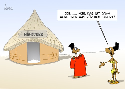 Cartoon: Export (medium) by Marcus Gottfried tagged afrika,nähstube,bekleidung,armut,unterernährung,xxl,westen,europa,reichtumsschere,tshirt,übergröße,übergewicht,export,afrika,nähstube,bekleidung,armut,unterernährung,xxl,westen,europa,reichtumsschere,tshirt,übergröße,übergewicht,export