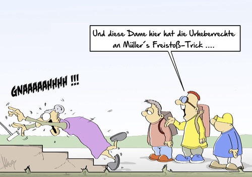 Cartoon: Freistoss Trick (medium) by Marcus Gottfried tagged brasilien,fussball,weltmeisterschaft,2014,mannschaft,deutschland,algerien,sieg,alt,alte,dame,marcus,gottfried,cartoon,karikatur,kinder,urheberrecht,erklärung,stolpern,fall,fallen,stürzen,recht,rechte,müller,stürmer,brasilien,fussball,weltmeisterschaft,2014,mannschaft,deutschland,algerien,sieg,alt,alte,dame,marcus,gottfried,cartoon,karikatur,kinder,urheberrecht,erklärung,stolpern,fall,fallen,stürzen,recht,rechte,müller,stürmer