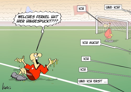 Cartoon: Gespuckt (medium) by Marcus Gottfried tagged bundesliga,fussball,tv,fernseher,benimm,benehmen,spieler,stadion,rasen,match,torwart,spucke,gespuckt,regeln,ferkel,sport,bundesliga,fussball,tv,fernseher,benimm,benehmen,spieler,stadion,rasen,match,torwart,spucke,gespuckt,regeln,ferkel,sport