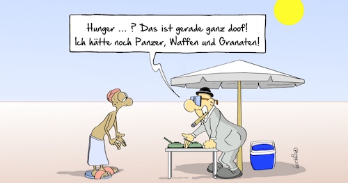 Cartoon: Hunger (medium) by Marcus Gottfried tagged hunger,afrika,ernährung,überbevölkerung,essen,armut,erste,dritte,welt,industrie,krieg,waffen,export,waffenexport,panzer,granaten,gewehre,kühlbox,luxus,elend,marcus,gottfried,hunger,afrika,ernährung,überbevölkerung,essen,armut,erste,dritte,welt,industrie,krieg,waffen,export,waffenexport,panzer,granaten,gewehre,kühlbox,luxus,elend,marcus,gottfried