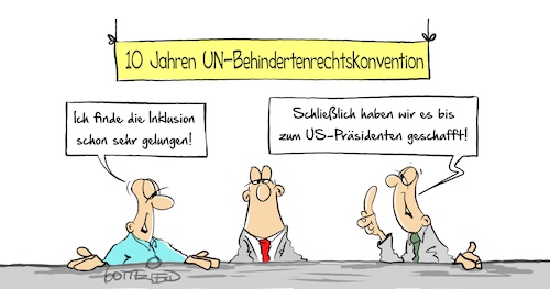 Cartoon: Inklusion (medium) by Marcus Gottfried tagged zehn,jahren,un,behindertenrechtskonvention,inklusion,behinderte,recht,gleichbehandlung,usa,shutdown,trump,us,präsident,zehn,jahren,un,behindertenrechtskonvention,inklusion,behinderte,recht,gleichbehandlung,usa,shutdown,trump,us,präsident