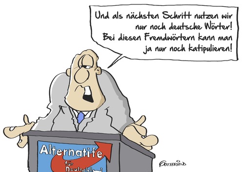 Cartoon: Katipulieren (medium) by Marcus Gottfried tagged katipulieren,kapitulieren,kapitulation,wahlversprechen,parteiprogramm,deutsch,alternative,afd,fremdwörter,völkisch,rechts,rechtslastig,fremd,fremdländisch,kultur,sprache,planung,koalition,wahl,landtag,einzug,programm,vorhaben,freunde,marcus,gottfried,cartoon,karikatur,katipulieren,kapitulieren,kapitulation,wahlversprechen,parteiprogramm,deutsch,alternative,afd,fremdwörter,völkisch,rechts,rechtslastig,fremd,fremdländisch,kultur,sprache,planung,koalition,wahl,landtag,einzug,programm,vorhaben,freunde,marcus,gottfried,cartoon,karikatur