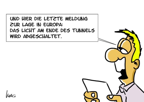 Cartoon: Licht (medium) by Marcus Gottfried tagged licht,ende,tunnel,versagen,hoffnung,tod,europa,nachrichten,meldung,fiskalpakt,esm,finanzkrise,schuldenkrise,eu,währung,geld,nachrichtensprecher,licht,ende,tunnel,versagen,hoffnung,tod,europa,nachrichten,meldung,fiskalpakt,esm,finanzkrise,schuldenkrise,eu,währung,geld,nachrichtensprecher