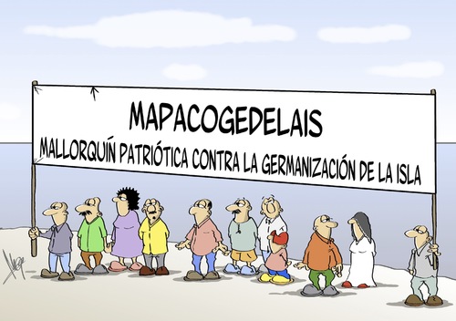 Cartoon: Mallorca Patriot (medium) by Marcus Gottfried tagged mallorca,patriot,fear,island,spain,foreigner,guest,stranger,spanish,german,resident,culture,marcus,gottfried,cartoon,caricature,mallorca,patriot,fear,island,spain,foreigner,guest,stranger,spanish,german,resident,culture,marcus,gottfried,cartoon,caricature