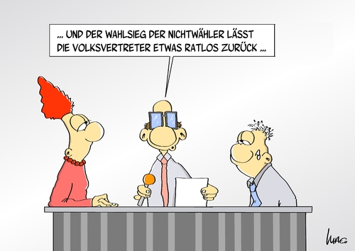 Cartoon: Nichtwähler (medium) by Marcus Gottfried tagged wahl,bundestagswahl,regierung,wähler,beteiligung,nichtwähler,verweigerung,volksvertreter,tv,reporter,fernsehen,ansage,ansager,elefantenrunde,wahl,bundestagswahl,regierung,wähler,beteiligung,nichtwähler,verweigerung,volksvertreter,tv,reporter,fernsehen,ansage,ansager,elefantenrunde