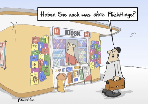 Cartoon: ohne Flüchtlinge (medium) by Marcus Gottfried tagged überdruss,zuviel,menge,informationen,müdigkeit,satt,überladen,kiosk,zeitungen,zeitschrift,thema,flüchtlinge,flüchtling,einseitig,vielfalt,bunt,lesen,abschalten,spaß,marcus,gottfried,cartoon,karikatur,überdruss,zuviel,menge,informationen,müdigkeit,satt,überladen,kiosk,zeitungen,zeitschrift,thema,flüchtlinge,flüchtling,einseitig,vielfalt,bunt,lesen,abschalten,spaß,marcus,gottfried,cartoon,karikatur