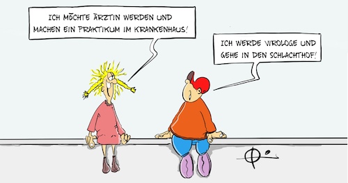 Cartoon: Praktikum (medium) by Marcus Gottfried tagged virologe,praktikum,jugend,schule,beruf,corona,virus,schlachthof,fleisch,infektion,anstecken,ansteckung,metzger,virologe,praktikum,jugend,schule,beruf,corona,virus,schlachthof,fleisch,infektion,anstecken,ansteckung,metzger