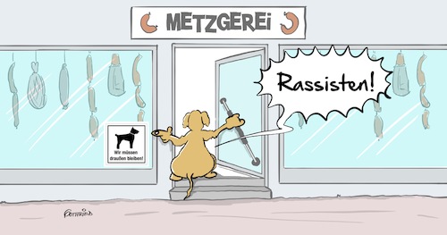 Cartoon: Rassisten (medium) by Marcus Gottfried tagged rassismus,rassisten,hund,tier,metzgerei,ausschluss,versteck,wurst,fleisch,eintritt,zutritt,hautfarbe,fell,freunde,marcus,gottfried,gartoon,karikatur,rassismus,rassisten,hund,tier,metzgerei,ausschluss,versteck,wurst,fleisch,eintritt,zutritt,hautfarbe,fell,freunde,marcus,gottfried,gartoon,karikatur