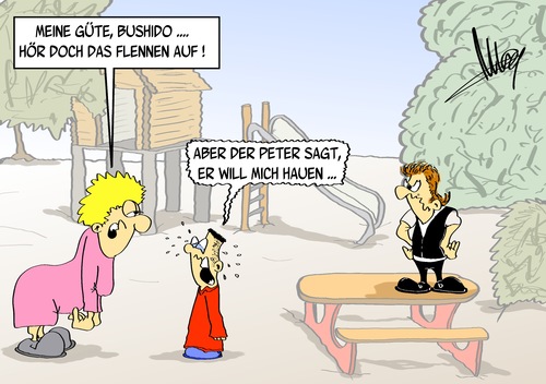 Cartoon: Sandkastengangsta (medium) by Marcus Gottfried tagged bushido,rapper,gewalt,lied,song,drohung,marcus,gottfried,cartoon,karikatur,speilplatz,heulsuse,heulen,weinen,kindergarten,kindergärtnerin,peter,maffay,sänger,rocker,bambi,integration,prügel,schläge,bushido,rapper,gewalt,lied,song,drohung,marcus,gottfried,cartoon,karikatur,speilplatz,heulsuse,heulen,weinen,kindergarten,kindergärtnerin,peter,maffay,sänger,rocker,bambi,integration,prügel,schläge