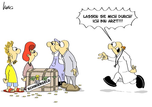 Cartoon: Schmiergeld (medium) by Marcus Gottfried tagged pharma,pharmaindustrie,arzt,dolktor,schmiergeld,bestechung,förderung,eile,besitz,gier,geld,euro,neutral,entscheidung