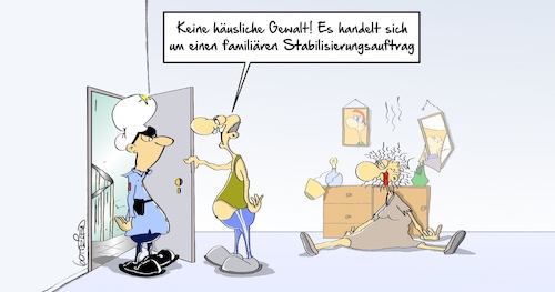 Cartoon: Stabilisierungsauftrag (medium) by Marcus Gottfried tagged häusliche,gewalt,mann,frau,ehe,schutz,polizei,marcus,gottfried,häusliche,gewalt,mann,frau,ehe,schutz,polizei,marcus,gottfried