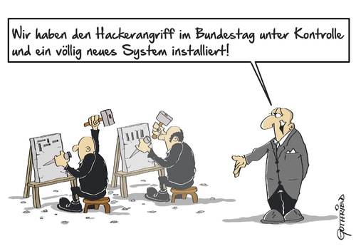 Cartoon: System gegen Hacker (medium) by Marcus Gottfried tagged hacker,bundestag,regierung,berlin,daten,datenschutz,stein,steinplatte,meißel,analog,digital,büro,sicherheit,marcus,gottfried,cartoon,karikatur,hacker,bundestag,regierung,berlin,daten,datenschutz,stein,steinplatte,meißel,analog,digital,büro,sicherheit,marcus,gottfried,cartoon,karikatur