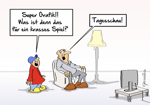 Cartoon: Tagesschau (medium) by Marcus Gottfried tagged tagesschau,nachrichten,computer,computerspiel,spiel,jugend,kind,tv,fernsehen,missverständnis,eltern,nachwuchs,krass,grafik,spass,marcus,gottfried,cartoon,karikatur,tagesschau,nachrichten,computer,computerspiel,spiel,jugend,kind,tv,fernsehen,missverständnis,eltern,nachwuchs,krass,grafik,spass,marcus,gottfried,cartoon,karikatur