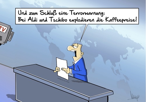 Cartoon: Terrorwarnung mit Kaffee (medium) by Marcus Gottfried tagged terror,terrorwarnung,angriff,warnung,kaffee,kaffeepreis,nachrichten,explosion,explodieren,preise,kosten,inflation,ausgaben,genuss,genussmittel,marcus,gottfried,cartoon,karikatur,terror,terrorwarnung,angriff,warnung,kaffee,kaffeepreis,nachrichten,explosion,explodieren,preise,kosten,inflation,ausgaben,genuss,genussmittel,marcus,gottfried,cartoon,karikatur