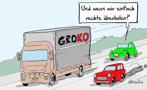 Cartoon: Überholen (medium) by Marcus Gottfried tagged autobahn,auto,grüne,groko,wahl,landtagswahl,umfragetief,bündnis,90,abgehängt,überholen,ideale,verrat,verraten,koalition,cdu,spd,linke,trabi,ente,citroen,freunde,marcus,gottfried,cartoon,kaikatur,autobahn,auto,grüne,groko,wahl,landtagswahl,umfragetief,bündnis,90,abgehängt,überholen,ideale,verrat,verraten,koalition,cdu,spd,linke,trabi,ente,citroen,freunde,marcus,gottfried,cartoon,kaikatur