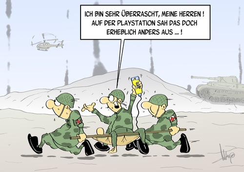 Cartoon: Überraschung (medium) by Marcus Gottfried tagged studie,auftrag,stabilisierung,karikatur,cartoon,gottfried,marcus,sanitäter,bombe,hubschrauber,panzer,tod,verletzte,tote,afghanistan,verteidigung,einstatz,ausland,krankheit,konsole,spiel,spiele,playstation,überraschung,armee,einsatz,wehrbeauftragter,belastungsstörung,ptbs,störung,psyche,trauma,bundeswehr,soldat,soldat,bundeswehr,trauma,psyche,krankheit,ausland,einstatz,verteidigung,afghanistan,tote,verletzte,tod,panzer,hubschrauber,bombe,sanitäter,marcus,gottfried,cartoon,karikatur,stabilisierung,auftrag,studie,störung,ptbs,belastungsstörung,wehrbeauftragter,ein,mali