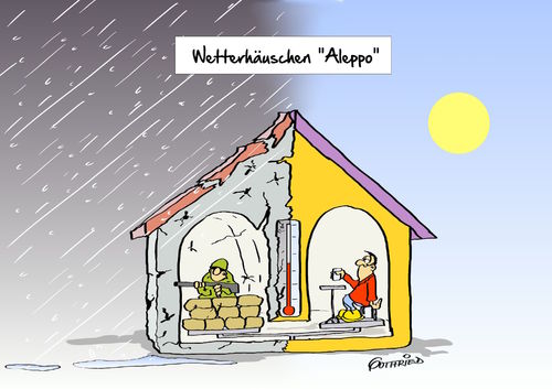 Cartoon: Wetterhäuschen (medium) by Marcus Gottfried tagged wetterhäuschen,wetterhaus,aleppo,syrien,krieg,frieden,winter,sommer,regen,sonne,ausschlag,tendenz,wettervorhersage,schön,schlecht,waffen,gewalt,assad,rebellen,regierungstruppen,sandsack,kämpfe,kampf,wechselhaft,freude,marcus,gottfried,cartoon,karikatur,wetterhäuschen,wetterhaus,aleppo,syrien,krieg,frieden,winter,sommer,regen,sonne,ausschlag,tendenz,wettervorhersage,schön,schlecht,waffen,gewalt,assad,rebellen,regierungstruppen,sandsack,kämpfe,kampf,wechselhaft,freude,marcus,gottfried,cartoon,karikatur