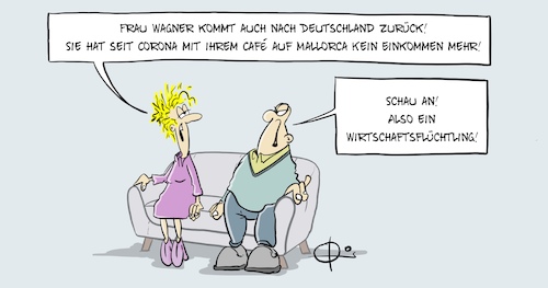 Cartoon: Wirtschftsflüchtling (medium) by Marcus Gottfried tagged corona,mallorca,einkommen,umsatz,pleite,geld,leben,sonne,spanien,rückkehr,flucht,flüchtling,mittelmeer,corona,mallorca,einkommen,umsatz,pleite,geld,leben,sonne,spanien,rückkehr,flucht,flüchtling,mittelmeer