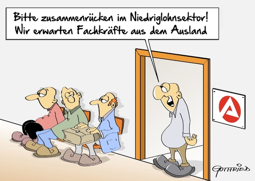 Cartoon: Zusammenruecken (medium) by Marcus Gottfried tagged arbeitsamt,arbeiter,zusammenrücken,enge,arbeitsmarkt,flut,neidriglohnsektor,niedriglohn,einkommen,oppermann,flüchtlinge,flüchtling,einwanderung,asyl,spd,regierung,arbeitgeberverband,arbeitgeber,vorteil,willkommen,marcus,gottfried,cartoon,karikatur,arbeitsamt,arbeiter,zusammenrücken,enge,arbeitsmarkt,flut,neidriglohnsektor,niedriglohn,einkommen,oppermann,flüchtlinge,flüchtling,einwanderung,asyl,spd,regierung,arbeitgeberverband,arbeitgeber,vorteil,willkommen,marcus,gottfried,cartoon,karikatur