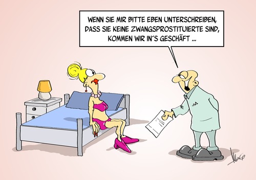 Cartoon: Zwangsprostituierte (medium) by Marcus Gottfried tagged prostitution,zwangsprostitution,zwang,zuhälter,schleuser,ausland,liebesdienst,bordell,puff,lude,dame,frau,mann,kunde,marcus,gottfried,cartoon,karikatur,zimmer,preis,gesetz,gesetzesänderung,strich,nutte,unterschrift,bestätigung,strafe,verfolgung,anspruch,absicherung,vertrag,prostitution,zwangsprostitution,zwang,zuhälter,schleuser,ausland,liebesdienst,bordell,puff,lude,dame,frau,mann,kunde,marcus,gottfried,cartoon,karikatur,zimmer,preis,gesetz,gesetzesänderung,strich,nutte,unterschrift,bestätigung,strafe,verfolgung,anspruch,hure