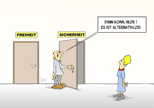 Cartoon: Zwei Tueren (medium) by Marcus Gottfried tagged alternativlos,ehepaar,tür,durchgang,sicherheit,freiheit,terror,terrorwarnung,überwachung,wahl,auswahl,alternativlos,ehepaar,tür,durchgang,sicherheit,freiheit,terror,terrorwarnung,überwachung,wahl,auswahl