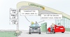 Cartoon: 20210705-Ladestation (small) by Marcus Gottfried tagged strom,elektro,wende,energiewende,seltene,erden,stromer,auto,tesl,i3,tankstelle,ladestation,rohstoff,kosten