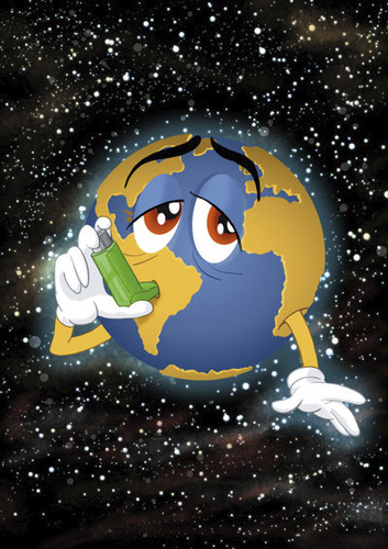 Cartoon: Asmatic Earth - Ecocartoon 2009 (medium) by Nicoleta Ionescu tagged ecocartoon,planet,earth,erde,monde,mundo,world,eco,öko,polution,verschmutzung