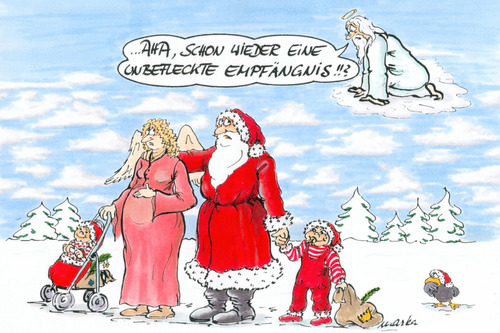 Cartoon: die unbefleckte Empfängnis (medium) by marka tagged frauen,und,männer,glaube,christentum,weihnachten