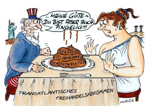 Cartoon: stinkt zum Himmel (medium) by marka tagged ttip,ceta,europa,hormonfleisch,genfood,intransparent,chlorhuhn
