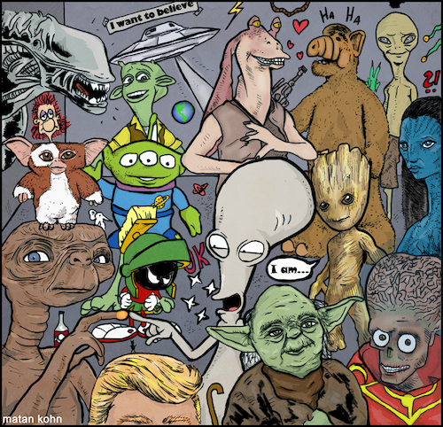 Cartoon: aliens (medium) by matan_kohn tagged alien,movie,film,funny,et,avatar,alf,ufo,trump,groot,starwars,startrek,illustration,scatch,drawing,digitalart