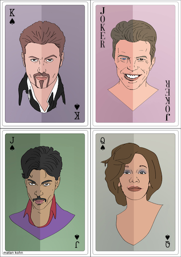 Cartoon: Gone but not forgotten (medium) by matan_kohn tagged georgemichael,davidbowie,prince,whitneyhouston,music,musician,singer,band,pop,rock,illustration,cards,funny,design,dead,drawing,popart,sketch,art,love,style,sad,digitalart,superstars,celebrity,fanart