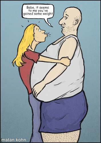 Cartoon: Love has no weight (medium) by matan_kohn tagged love,kiss,weight,fat,thin,funny,kissing,cartoon,relations,pair,men,women,couple
