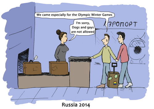 Cartoon: Russia 2014 (medium) by matan_kohn tagged men,homosexuality,praide,caricature,funny,2014,russia,games,olympic,putin,vladimir,rights,gay,same