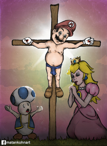 Cartoon: super mario crucified (medium) by matan_kohn tagged super,mario,crucified,matan,kohn,funny,game