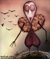 Cartoon: Birdy (small) by matan_kohn tagged birdy,bird,birds,tim,burton,matan,kohn,funny,fear,disgusting,horror,gothic,blood,frighten,slashers,fantasy,caricature,sickly,monster,skeleton