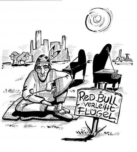Cartoon: Red Bull hat eine Geschäftsidee (medium) by Heliotrop tagged klavier,flüge,indianer