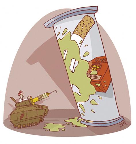 Cartoon: Tank Doctor (medium) by Davor tagged tank,doctor,medicine,injection,advertising,pillar,arzt,doktor,medizin,litfasssäule,panzer,spritze