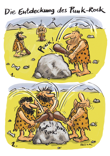 Cartoon: Die Entdeckung des Punk-Rock (medium) by Kossak tagged musik,rock,punkrock,steinzeit,stein,neandertaler,keule,musik,rock,punkrock,steinzeit,stein,neandertaler,keule
