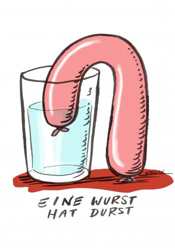 Cartoon: eine wurst hat durst (medium) by Kossak tagged wurst,saussage,durst,thirsty,water,wasser,drink,trinken,essen,lebensmittel,fleisch,wurst,durst,reim,wasser,trinken,gastronomie