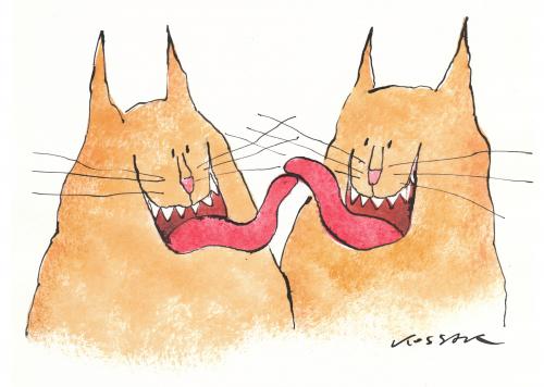 Cartoon: Katzenzungen (medium) by Kossak tagged katze,katzen,cat,cats,tongue,zunge,kuss,küssen,kiss,love,liebe,schokolade,tier,tiere,illustration,katzen,katze,kater,liebe,beziehung,partnerschaft,kuss,küsse