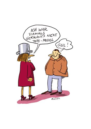 Cartoon: topfmodel (medium) by Kossak tagged topmodel,model,topf,frau,mann,tv,heidi,klum,castingshow,germany,deutschland,topmodel,model,topf,frau,klum,germany,deutschland,show,unterhaltung,casting