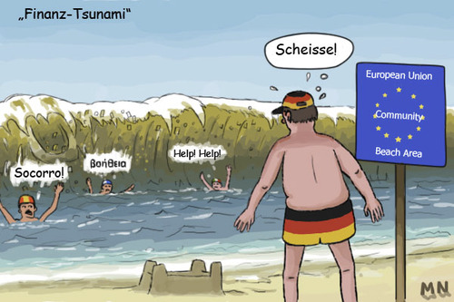 Cartoon: Finanz-Tsunami (medium) by flintstone73 tagged krise,crisis,tsunami,eu,europe,union,hilfe,help